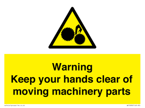 Warning - Keep your hands clear of moving machinery parts